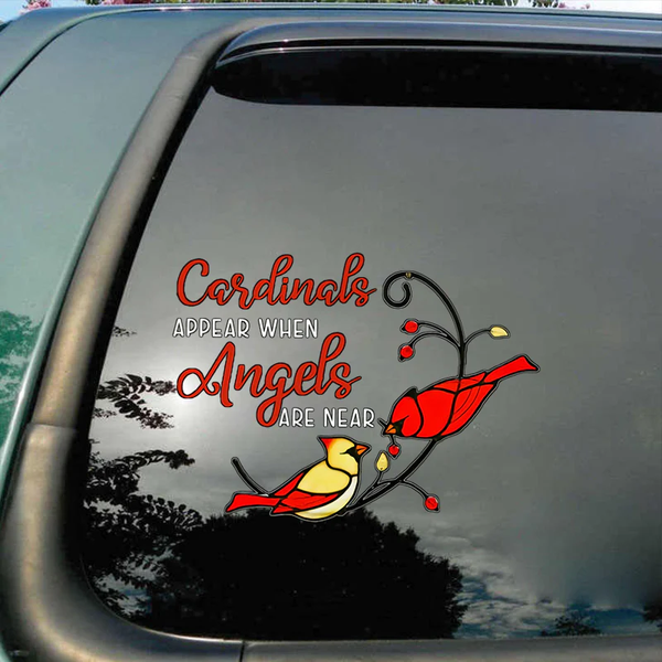 Angels Are Near Red Cardinal Memorial Custom Text Vinyl Car Decal Sticker