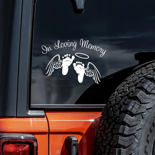 In Loving Memory Baby Foot Angel Wings Memorial Custom Text Vinyl Car Decal Sticker