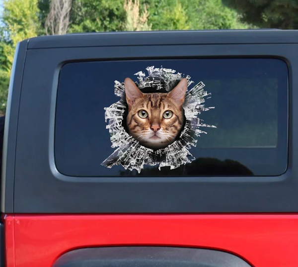Bengal Cat Cracked Window Color 3D Vinyl Car Decal Stickers CCS2917