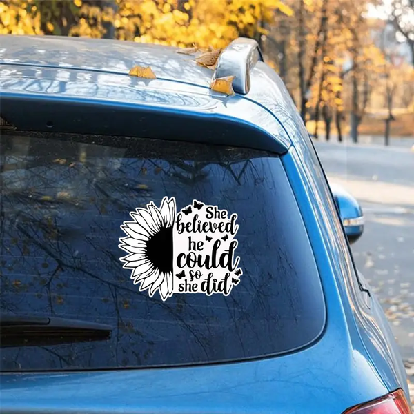 She Believed She Could So She Did Sunflower Butterflies Memorial Text Vinyl Car Decal Sticker
