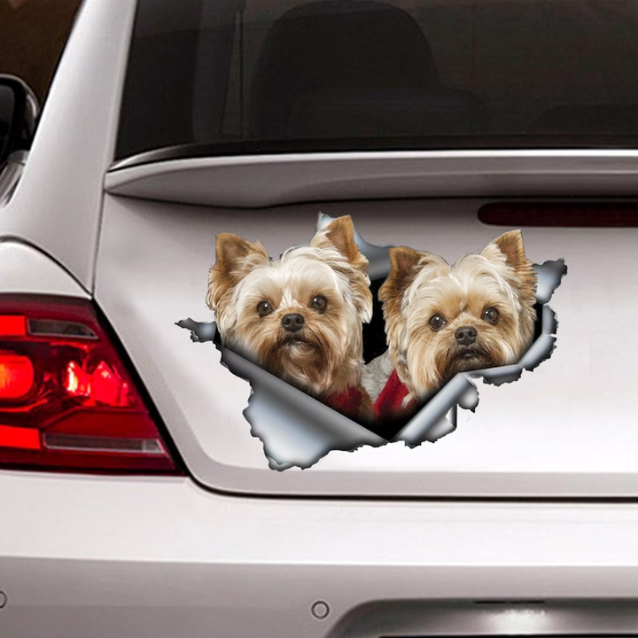 Pair Of Yorkies Dog 3D Vinyl Car Decal Stickers CCS3028