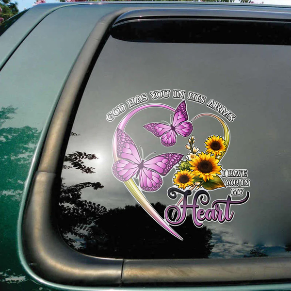 God Has You In His Arms Butterfly Memorial Custom Text Vinyl Car Decal Sticker