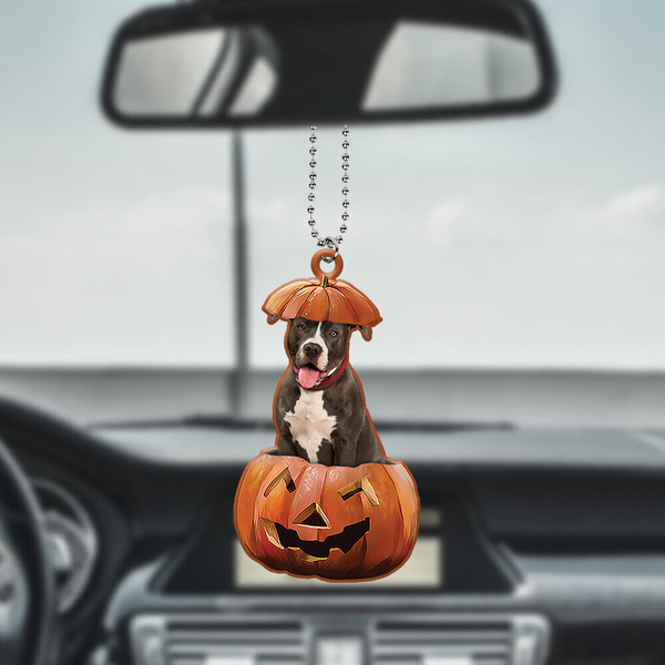 Funny Pit Bull Dog Pumpkin Halloween Car Ornament CO1045