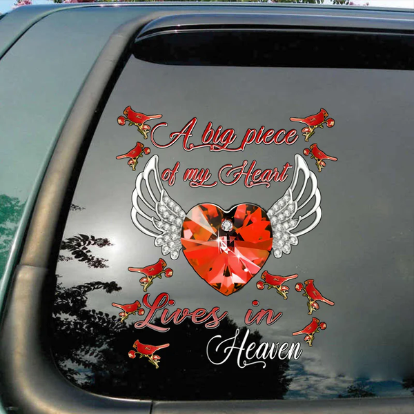 A Big Piece Of My Heart Cardinal Memorial Custom Text Vinyl Car Decal Sticker