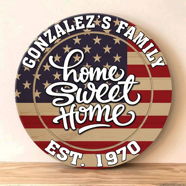 4th Of July American Flag Patriotic Custom Round Wood Sign WN1710