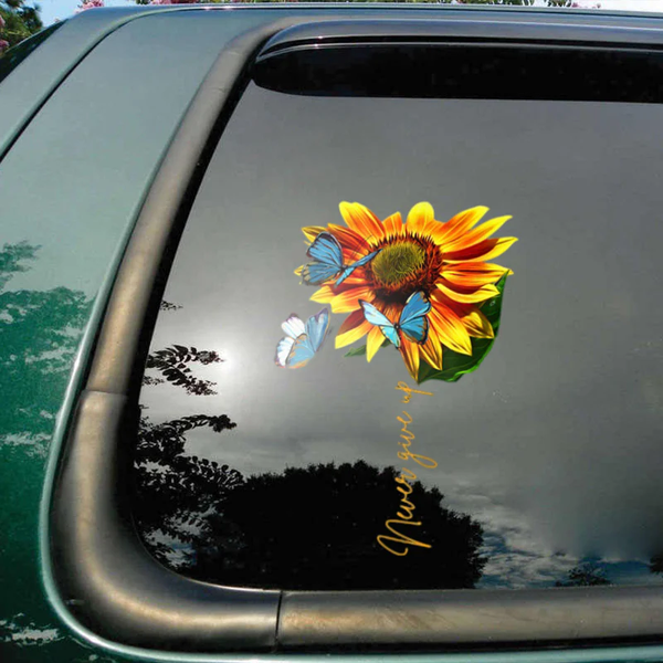 Sunflowers Butterfly Memorial Custom Text Vinyl Car Decal Sticker