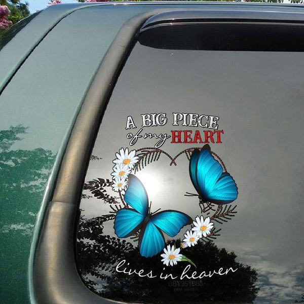 A Big Piece Of My Heart Butterfly Memorial Custom Text Vinyl Car Decal Sticker