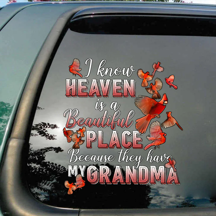 I Know Heaven Is A Beautiful Place Memorial Cardinal Custom Text Vinyl Car Decal Sticker