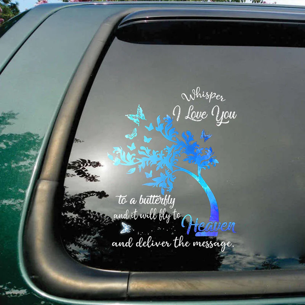 Whisper I Love You Memorial Butterfly Custom Text Vinyl Car Decal Sticker