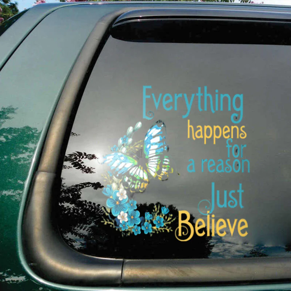 Everything Happens For A Reason Butterfly Memorial Custom Text Vinyl Car Decal Sticker