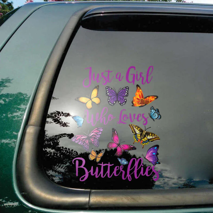 Just A Girl Who Loves Butterflies Memorial  Custom Text Vinyl Car Decal Sticker