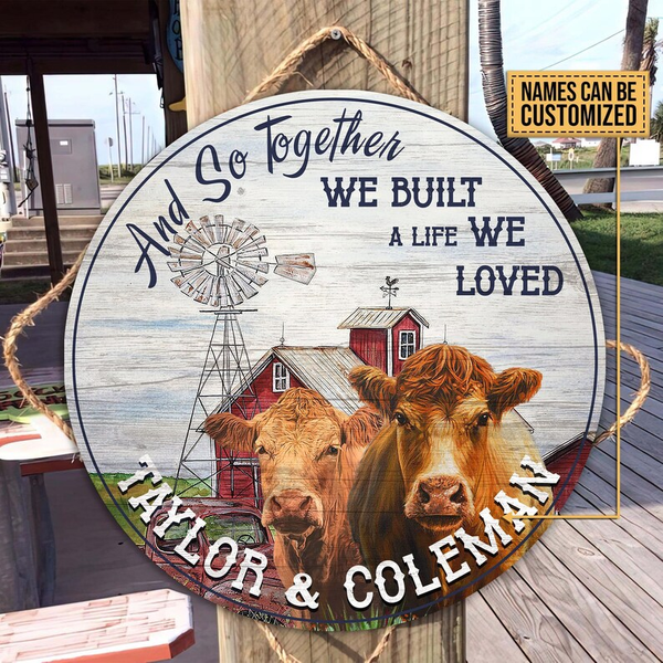 Red Angus Cow And So Together We Built A Life Custom Round Wood Sign WN1737