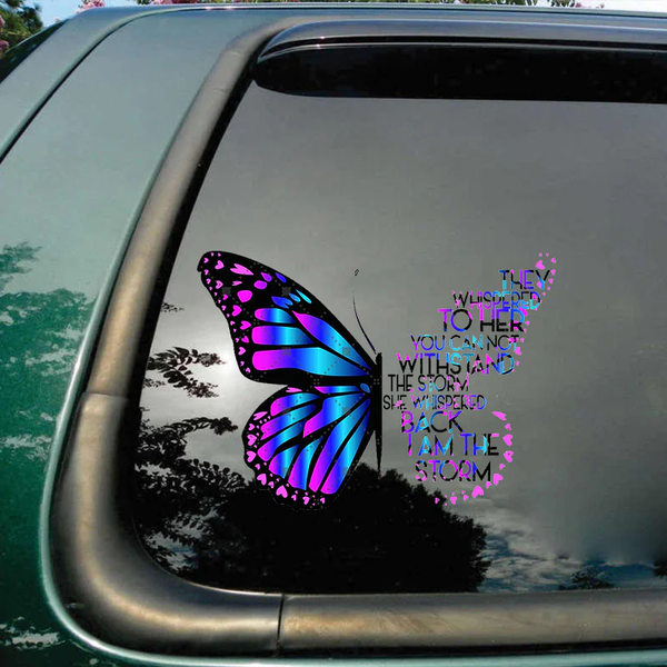 Colorful Butterfly Memorial Custom Text Vinyl Car Decal Sticker