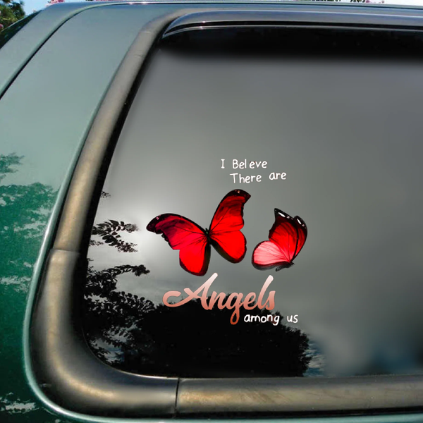 Angel Among Us Red Butterfly Memorial Custom Text Vinyl Car Decal Sticker