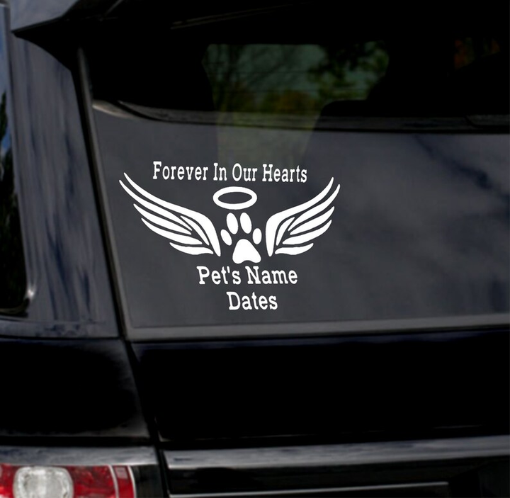 Forever In Our Hearts Dog Cat Pet Memorial Custom Text Vinyl Car Decal Sticker