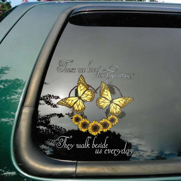 They Walk Beside Us Everyday Yellow Butterfly Memorial Custom Text Vinyl Car Decal Sticker