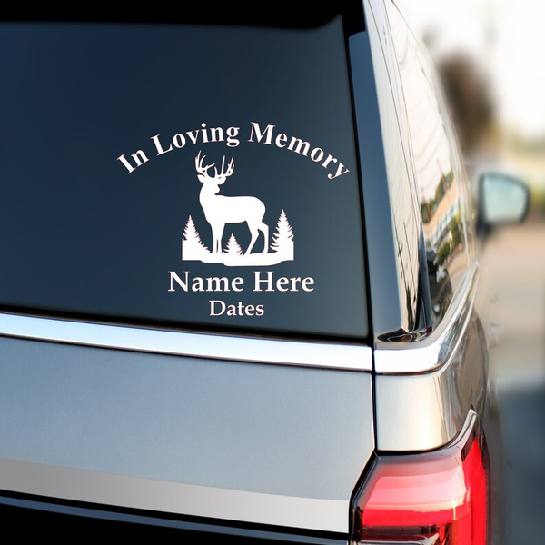 In Loving Memory Deer Memorial Custom Text Vinyl Car Decal Sticker