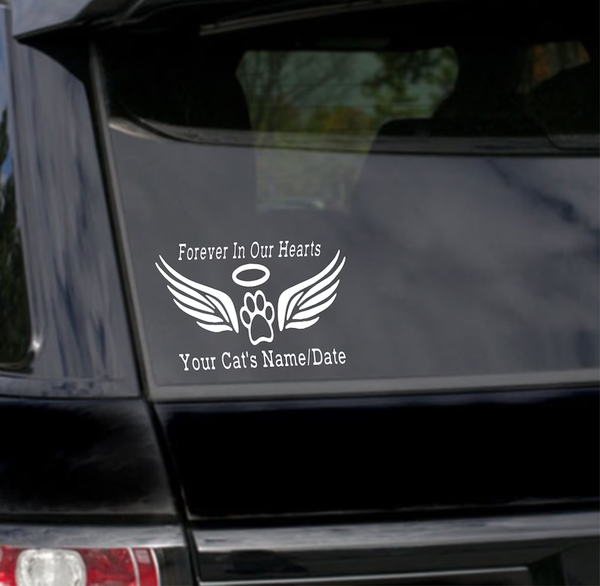 Forever In Our Hearts Cat Dog Memorial Custom Text Vinyl Car Decal Sticker