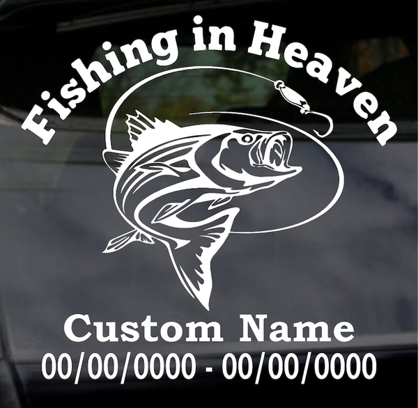 Fishing In Heaven Memorial Custom Text Vinyl Car Decal Sticker