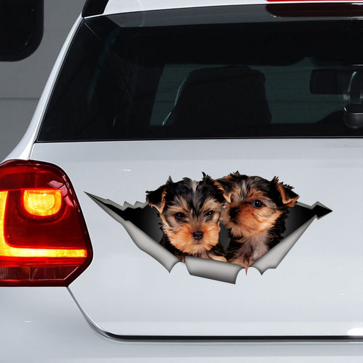 Two Cute Yorkies Dog Vinyl Car Decal Stickers CCS3218