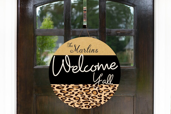 Welcome Y'all Leopard Custom Round Wood Sign WN1718