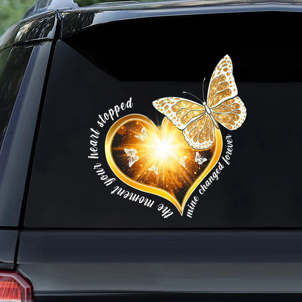 The Moment Your Heart Stopped Butterfly Memorial Vinyl Car Decal Sticker