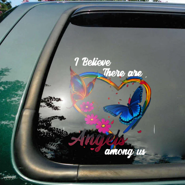 I Believe There Are Angels Among Us Butterfly Memorial Custom Text Vinyl Car Decal Sticker