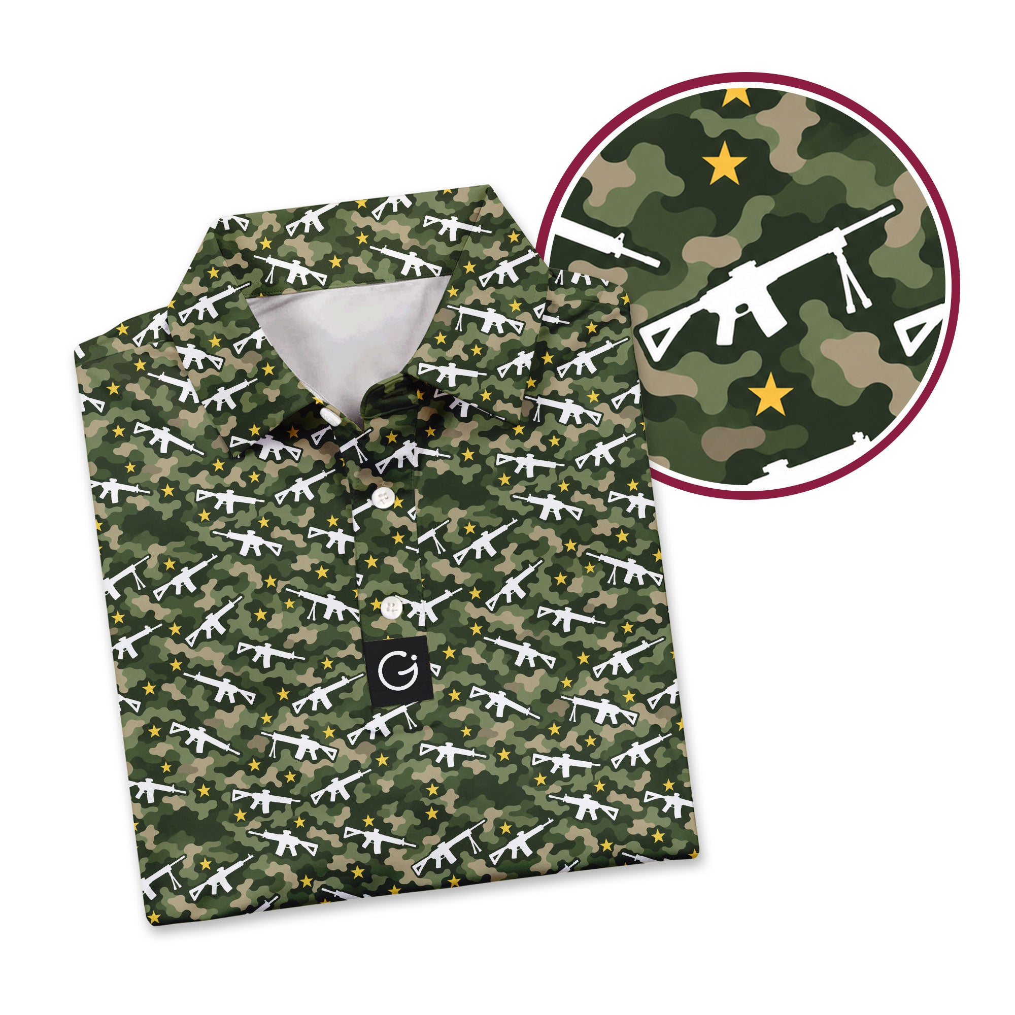 Infantry Camo Polo Shirt For Men - Detail Close-up