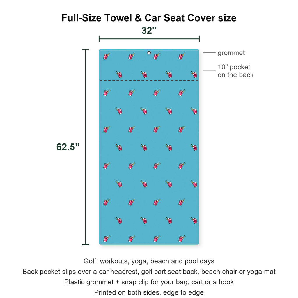 It's Fore O'clock Somewhere Full-Size Towel & Car Seat Cover - Size Chart