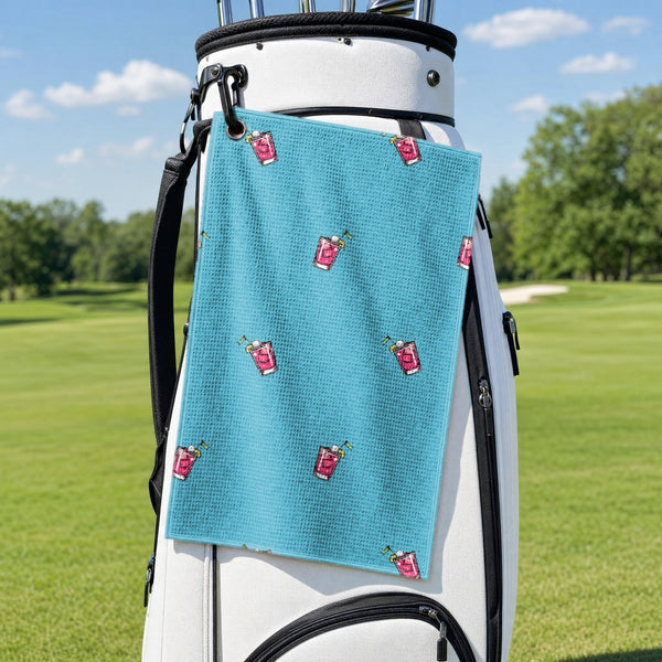 It's Fore O'clock Somewhere Golf Towel - Hanging on a Golf Bag