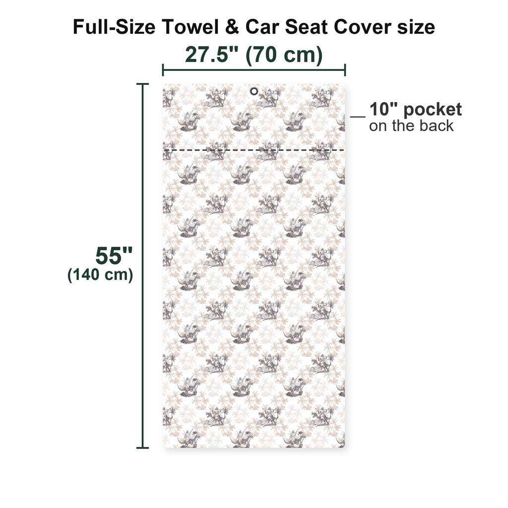 Jesus Riding Dinosaur Full-Size Towel & Car Seat Cover - Size Chart