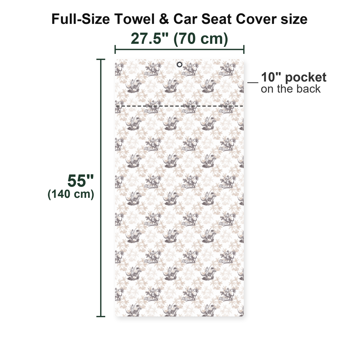 Jesus Riding Dinosaur Full-Size Towel & Car Seat Cover - Size Chart