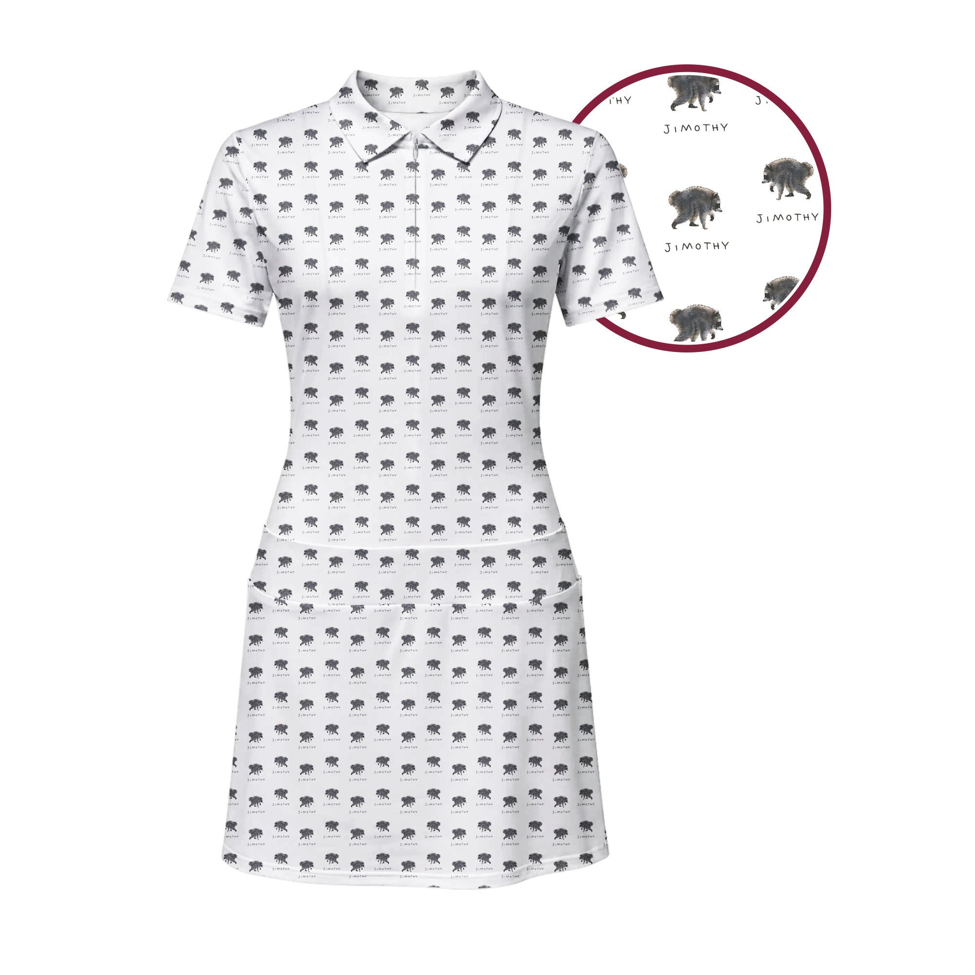 Jimothy Racoon Short Sleeve Golf Dress - Front Close-up