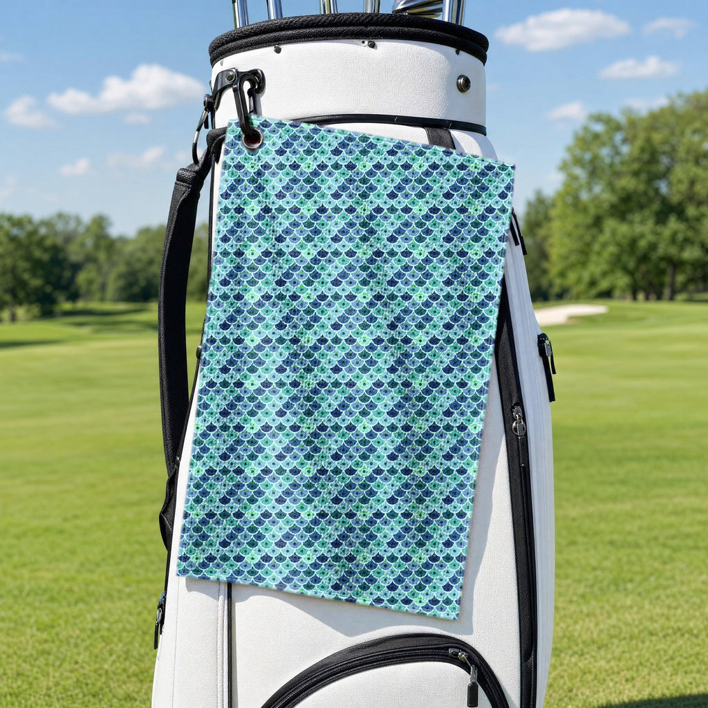 Just Peachy Golf Towel - Hanging on a Golf Bag
