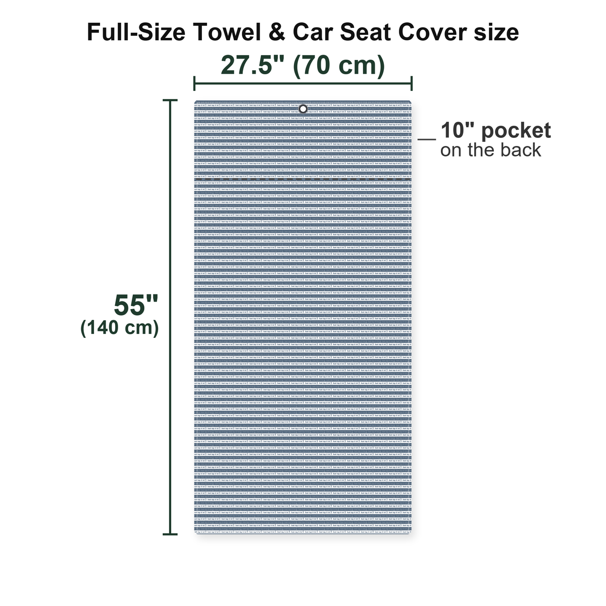 Just Tap It In Full-Size Towel & Car Seat Cover - Size Chart