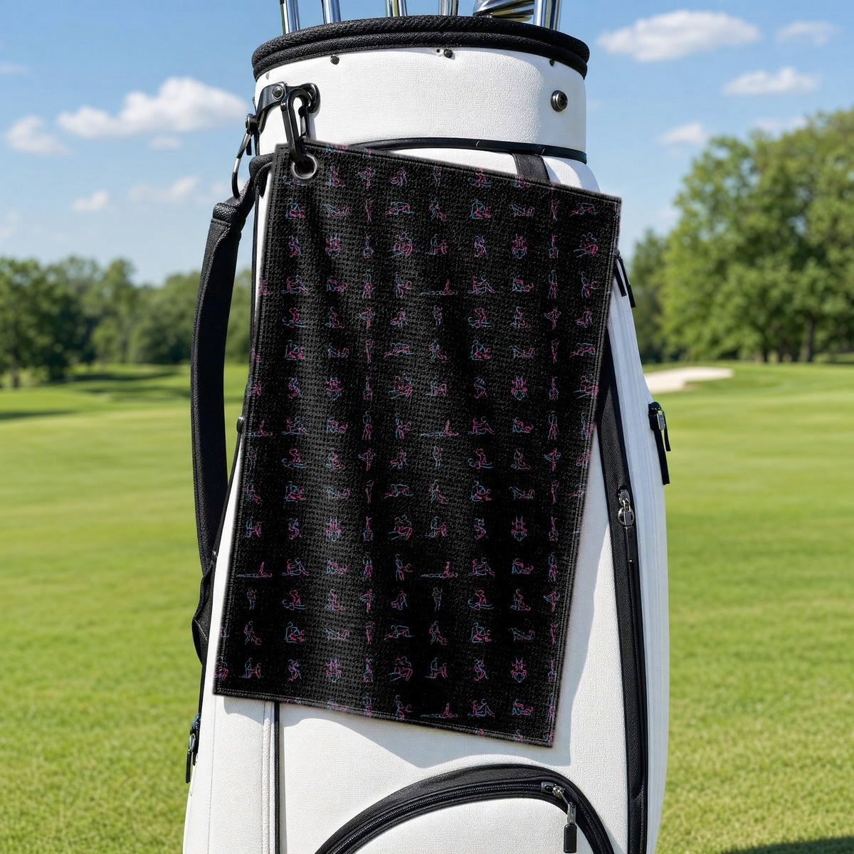 Kama Sutra Golf Towel - Hanging on a Golf Bag