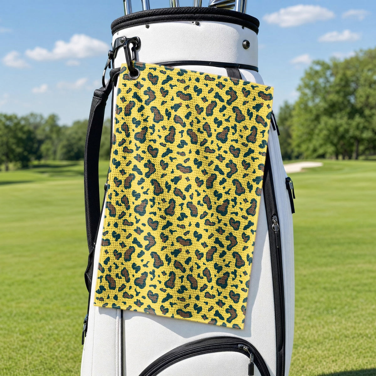 Leopard Golf Towel - Hanging on a Golf Bag