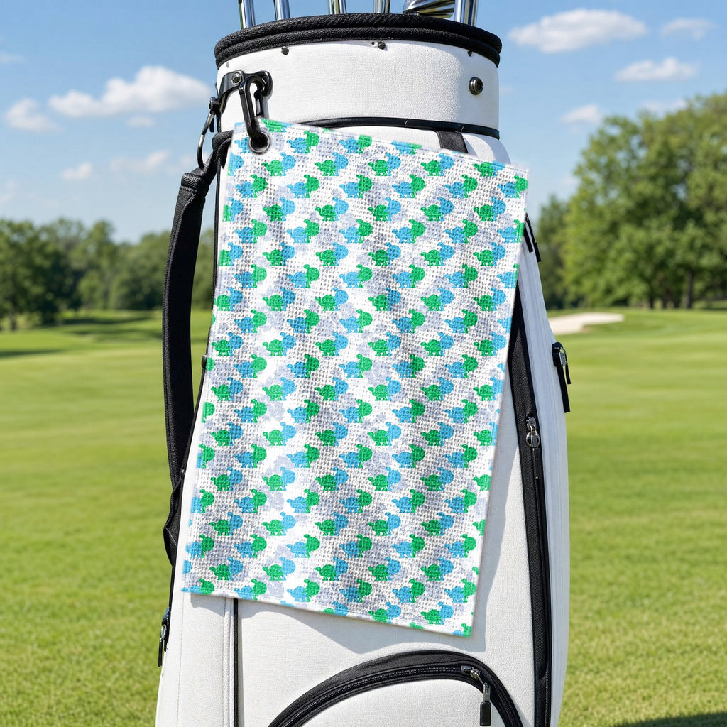 Love Turtles Golf Towel - Hanging on a Golf Bag
