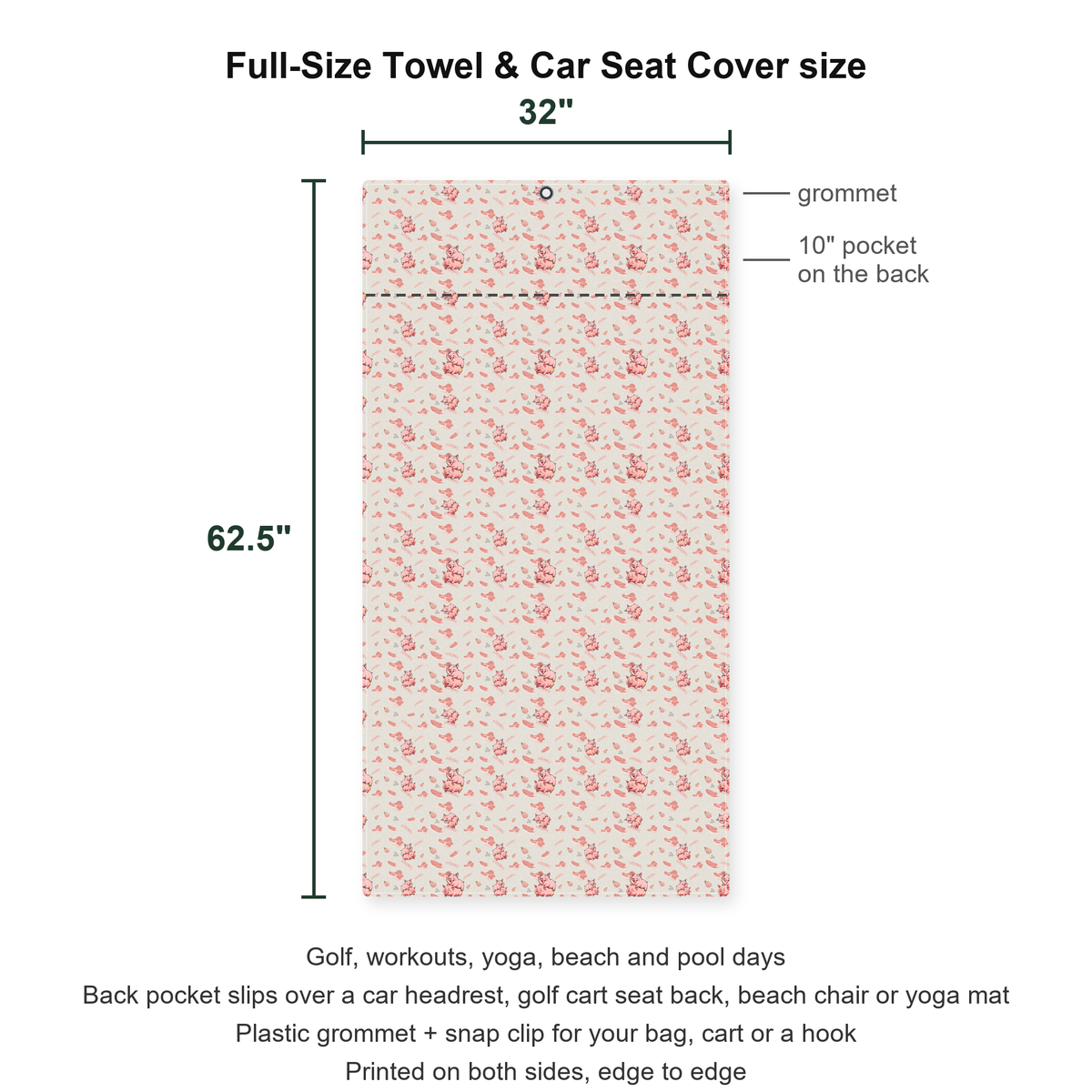 Makin Bacon Full-Size Towel & Car Seat Cover - Size Chart