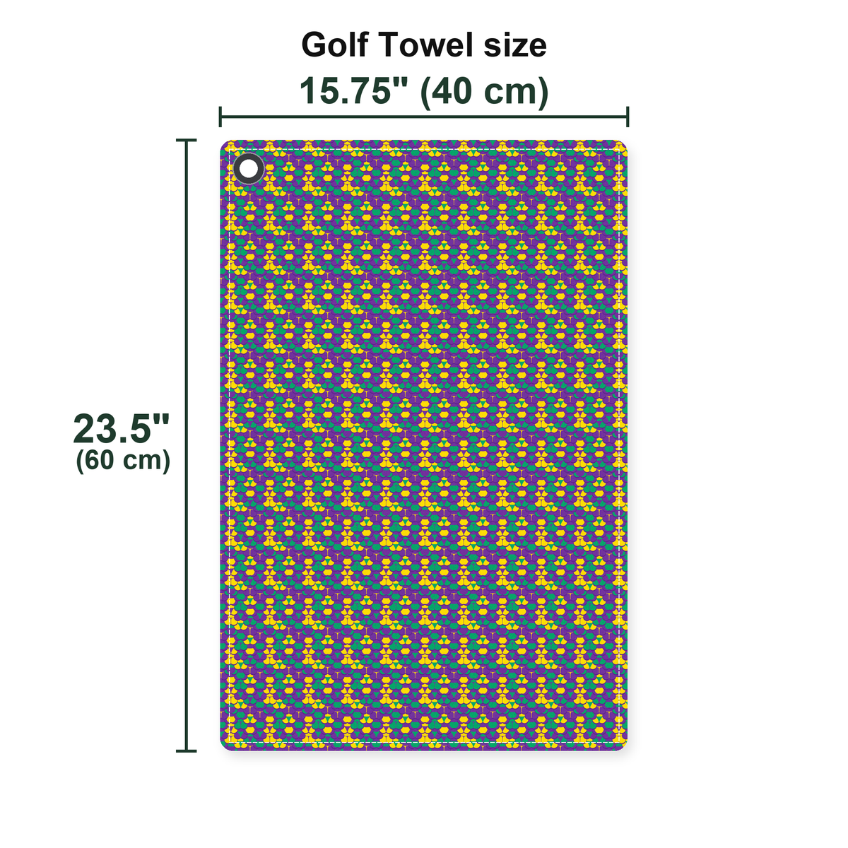 Mardi Cheeks Golf Towel - Size Chart