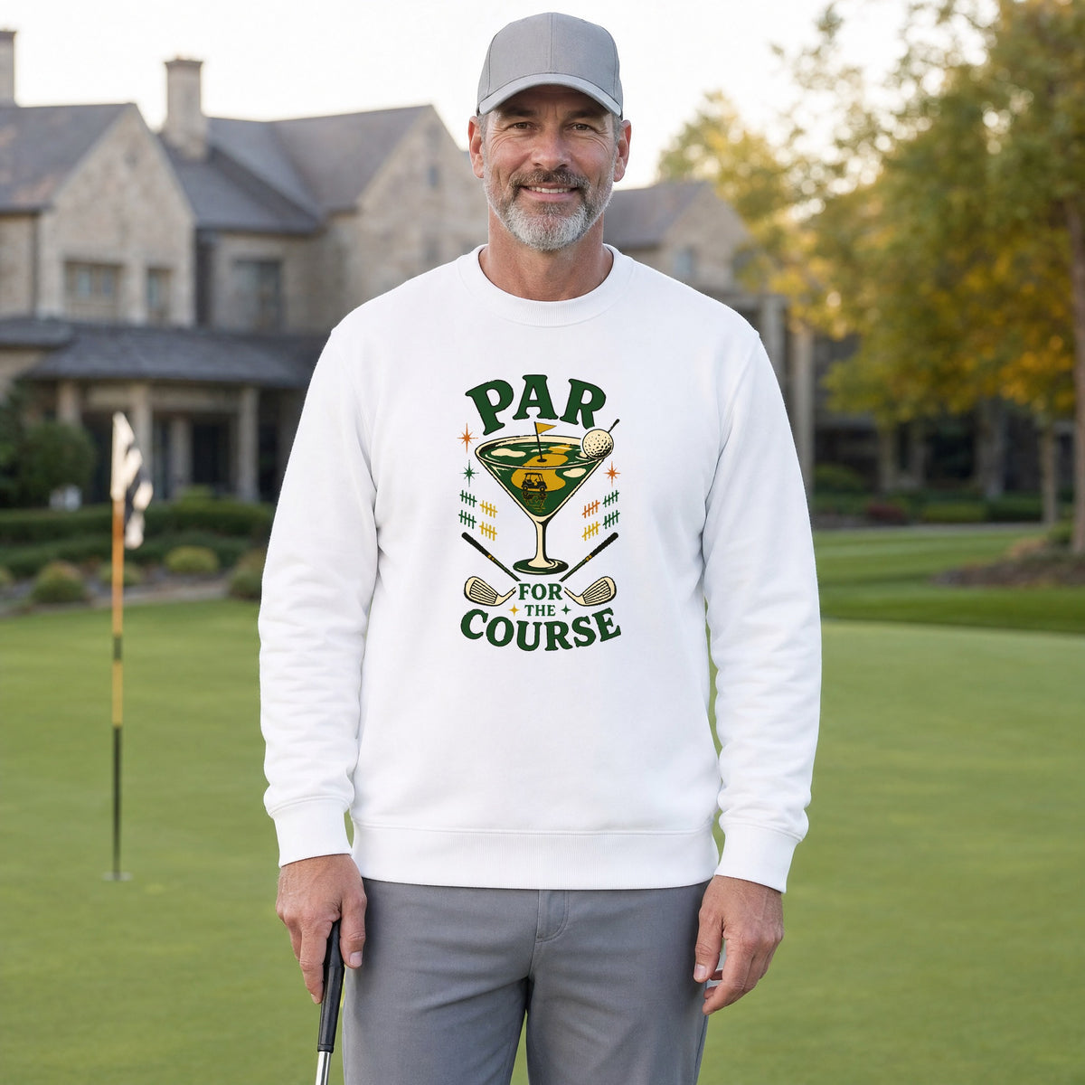 Par for the Course Crewneck Sweatshirt - Men's Model Front on the Course, White