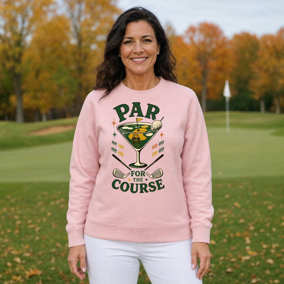 Par for the Course Crewneck Sweatshirt - Women's Model Front on the Course, Light Pink