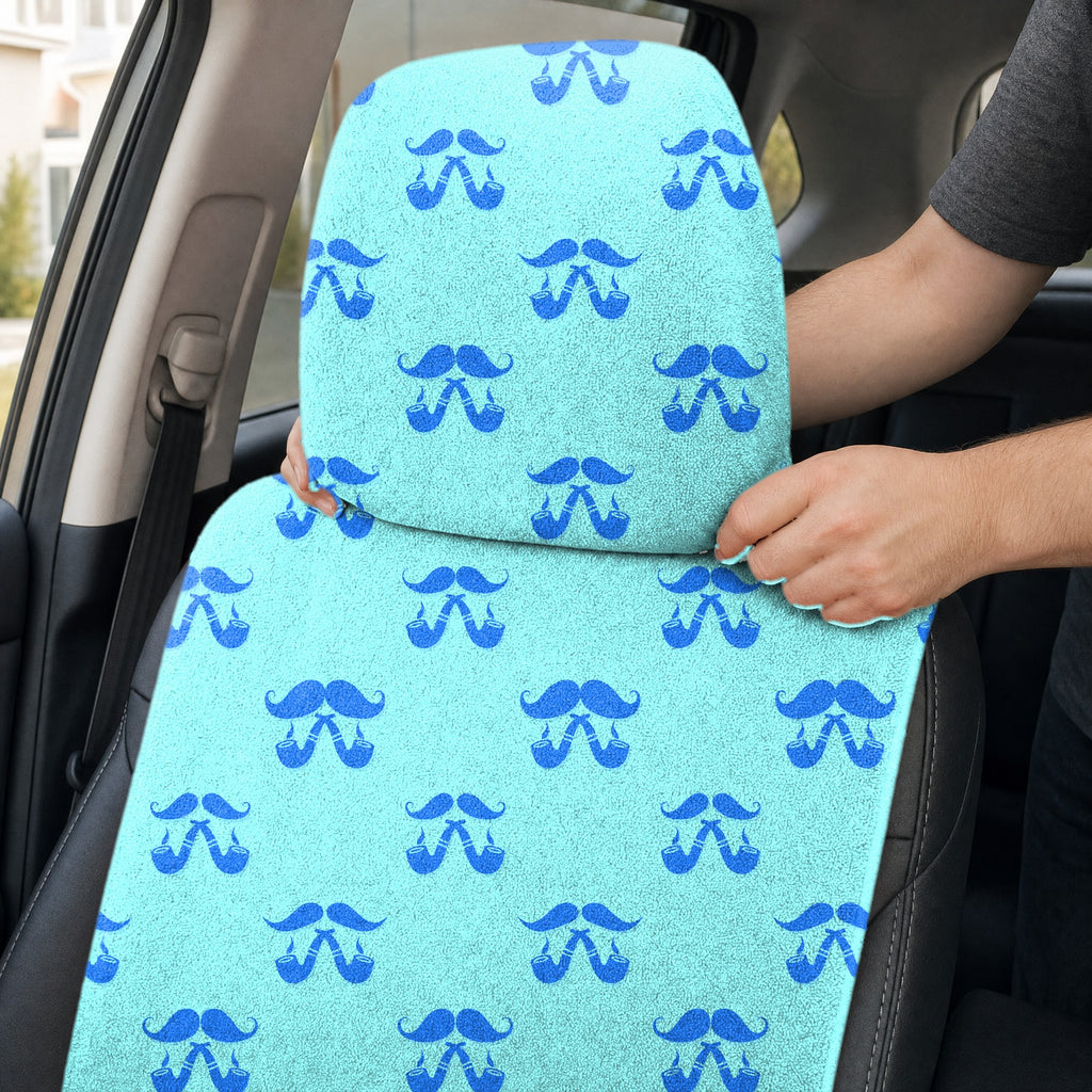 Moustache Blue Full-Size Towel & Car Seat Cover - Headrest Pocket