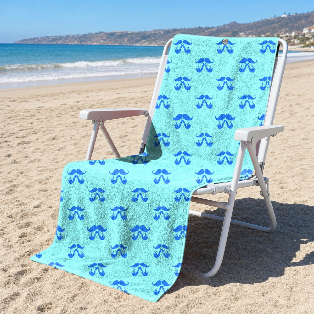Moustache Blue Full-Size Towel & Car Seat Cover - On a Beach Chair