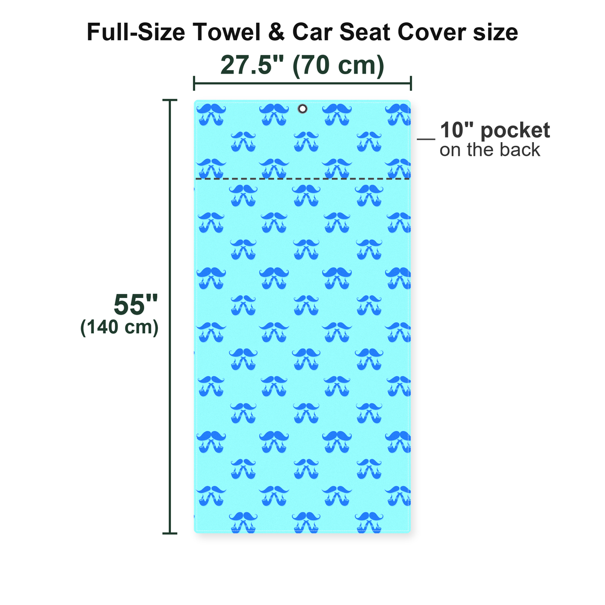 Moustache Blue Full-Size Towel & Car Seat Cover - Size Chart
