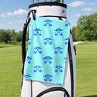 Moustache Blue Golf Towel - Hanging on a Golf Bag