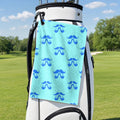 Moustache Blue Golf Towel - Hanging on a Golf Bag