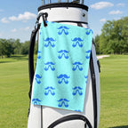 Moustache Blue Golf Towel - Hanging on a Golf Bag