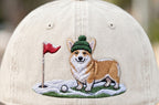 Corgi Golfer Winter Golf Floral & Leopard Brim Hat - Embroidery Close-up