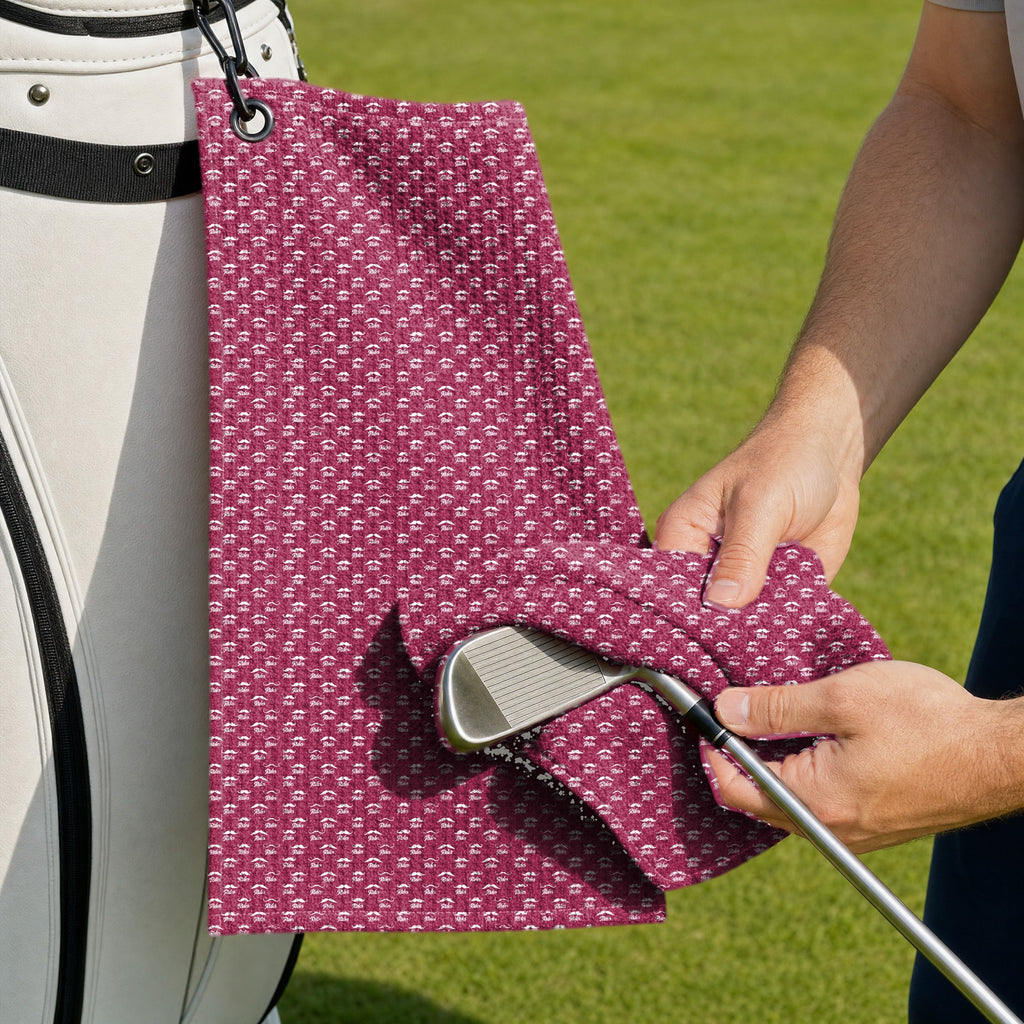 Mustache Rides Performance Golf Towel - Cleaning a Club
